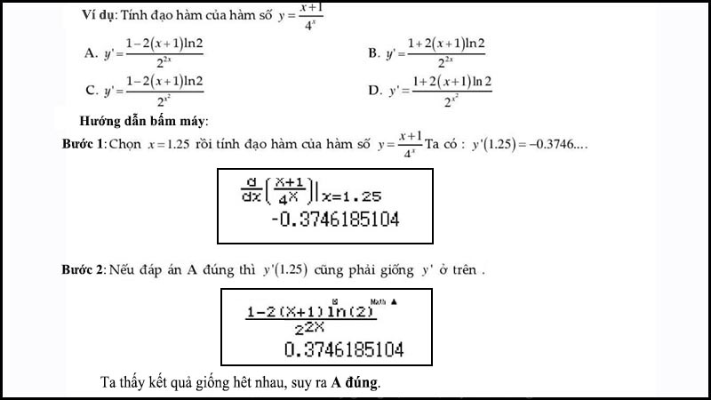 Ví dụ về dạng phân tích công thức đạo hàm